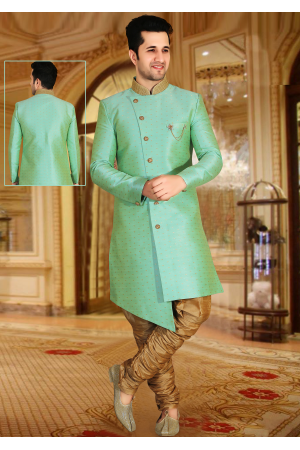 Sea Green with Gold Color Designer New Indo Western Sherwani